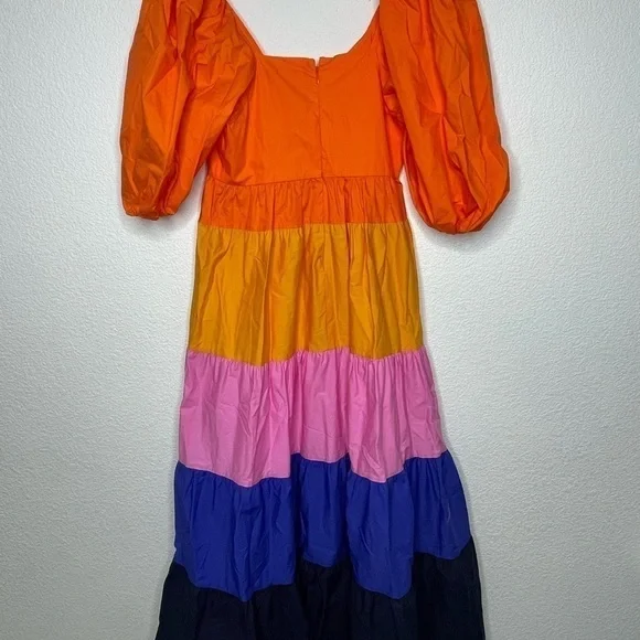 Farm Rio dress maxi NWT color block sz XS tiered - Picture 10 of 12